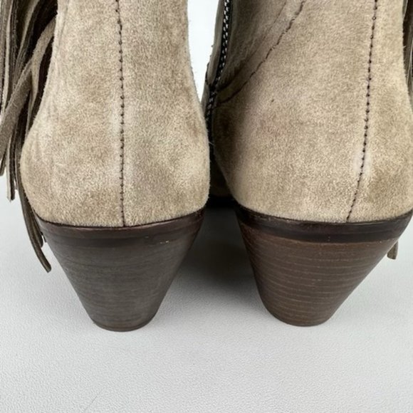 Sam Edelman Louie Taupe Fringe Suede Western Ankle Boot 6 - Picture 5 of 16